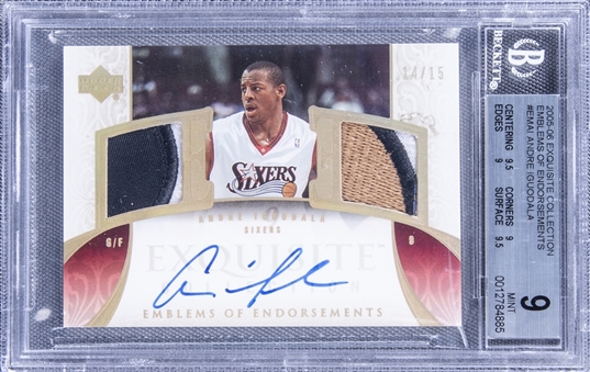 2005-06 UD "Exquisite Collection" Emblems of Endorsements #EMAI Andre Iguodala Signed Game Used Patch Card (#14/15) - BGS MINT 9/BGS 10